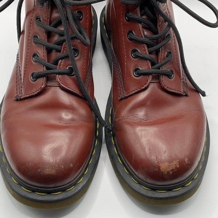 DR. MARTENS Unisex Women's Burgundy Distressed 8-Eyelet Grunge 1460 Boots SZ 7