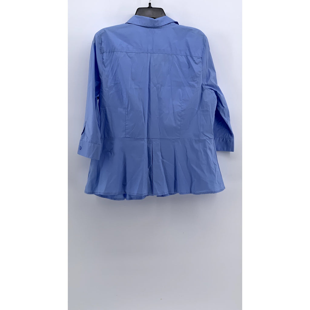DANA BUCHMAN Women's Blue Pleated Button-Up 3/4 Sleeve Top SZ XL