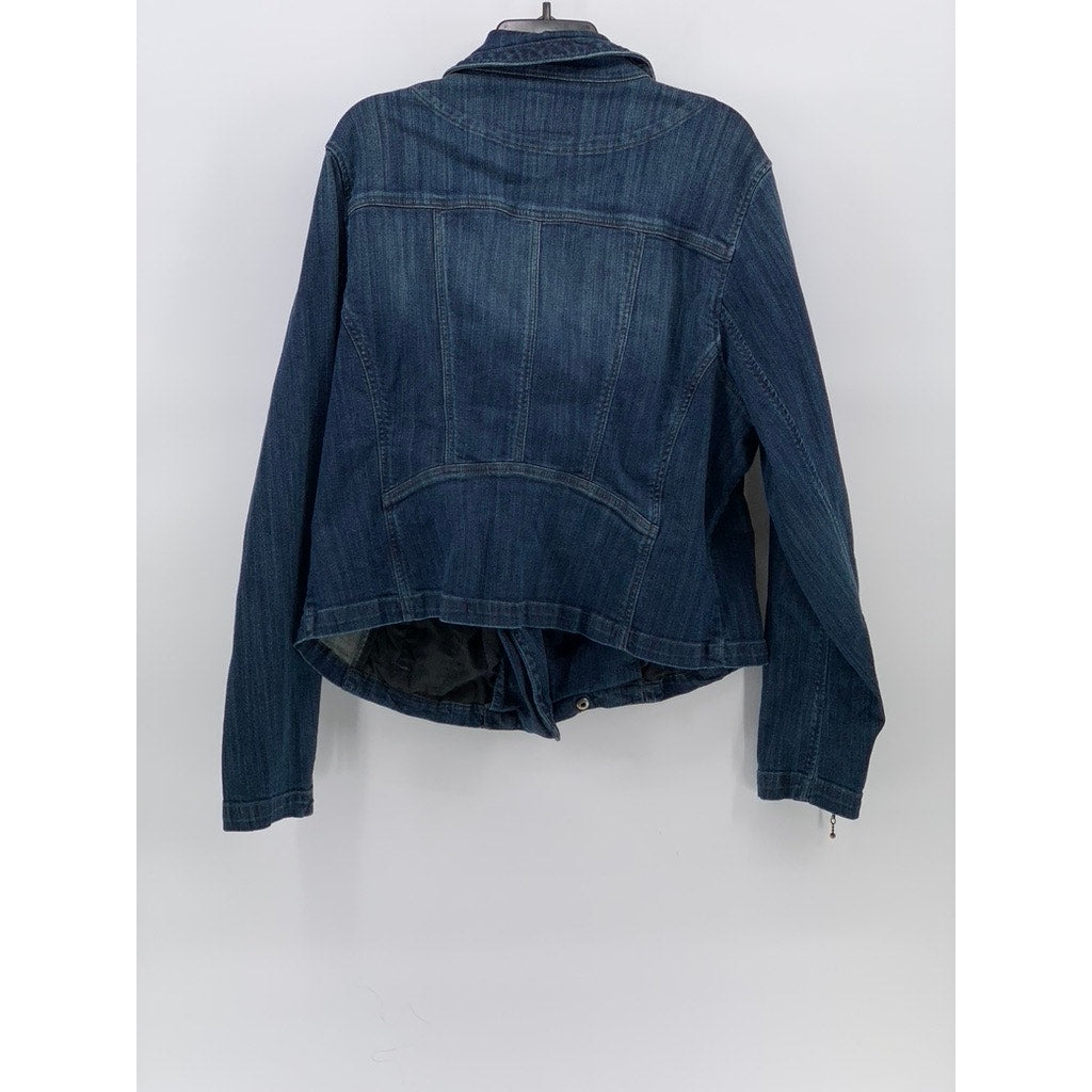 TORRID Women's Blue Denim Zip-Up Long Sleeve Moto Grunge Jacket SZ 3
