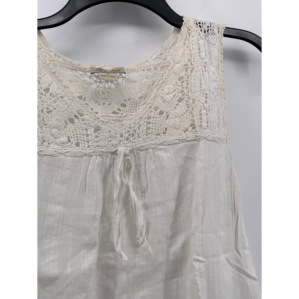 LUCKY BRAND Women's Ivory Knit Boho Ribbon V-Neck Tunic Top SZ M