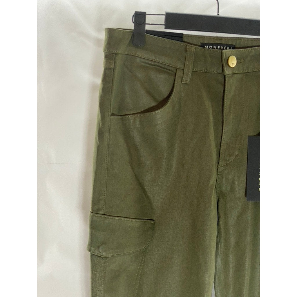 MONFRERE Men's Olive Green Coated Verdant Preston Skinny-Leg Cargo Pant SZ 34