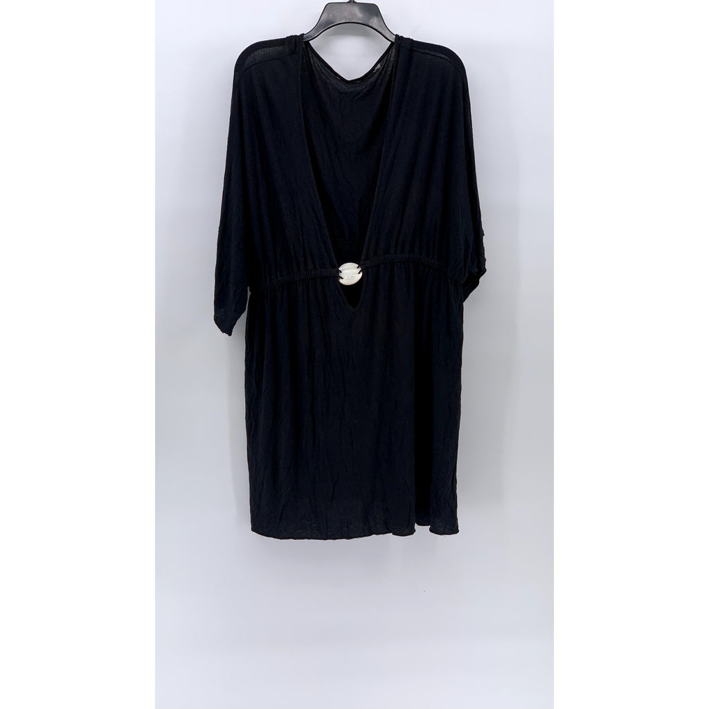UNBRANDED Women's Black Shell Keyhole Plunging V-Neck Short Sleeve Dress SZ L