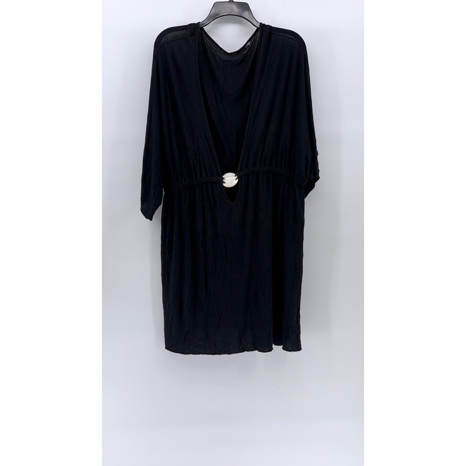 UNBRANDED Women's Black Shell Keyhole Plunging V-Neck Short Sleeve Dress SZ L
