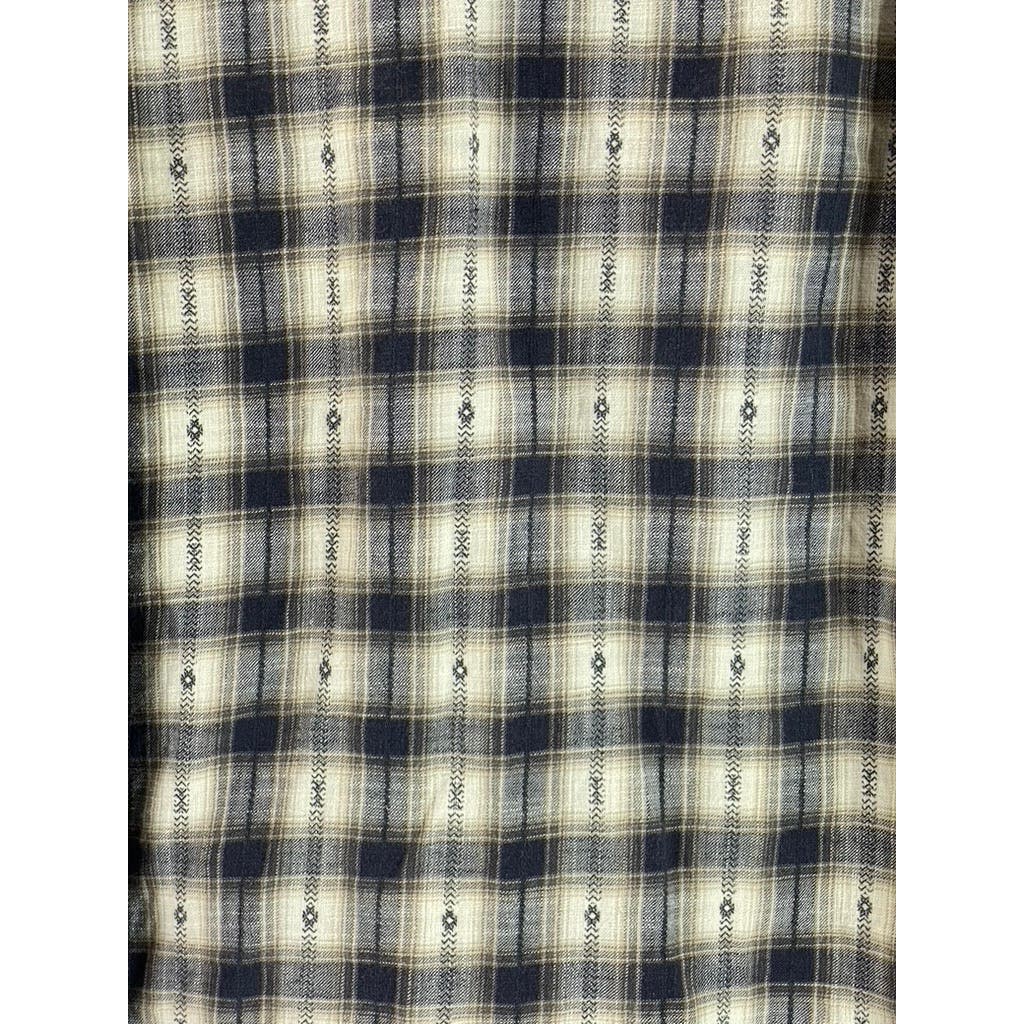 LUCKY BRAND Men's Cream/Gray Plaid Snap Button-Up Long Sleeve Western Shirt SZ L