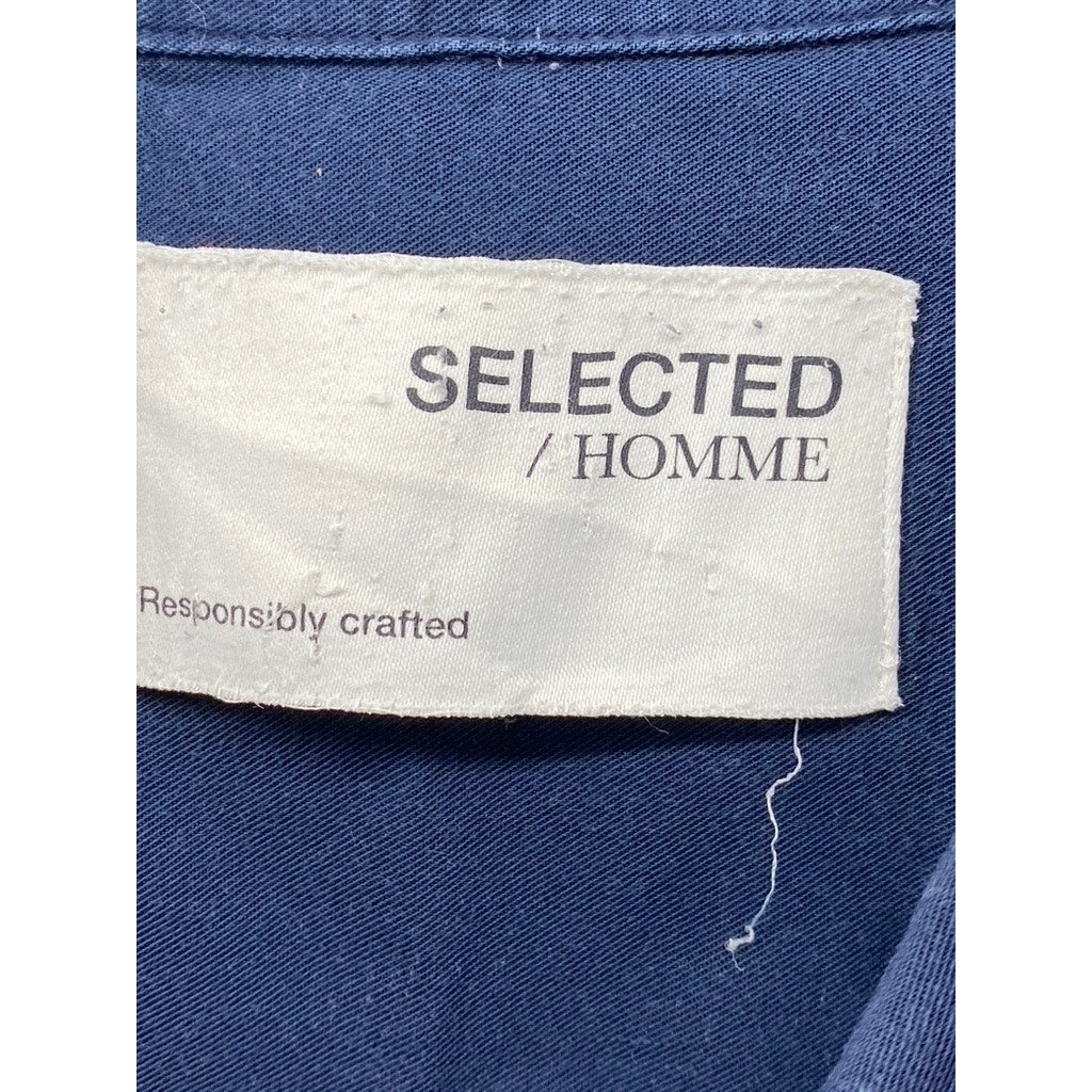 SELECTED HOMME Men's Dark Blue Regular-Fit Button-Up Short Sleeve Shirt SZ M