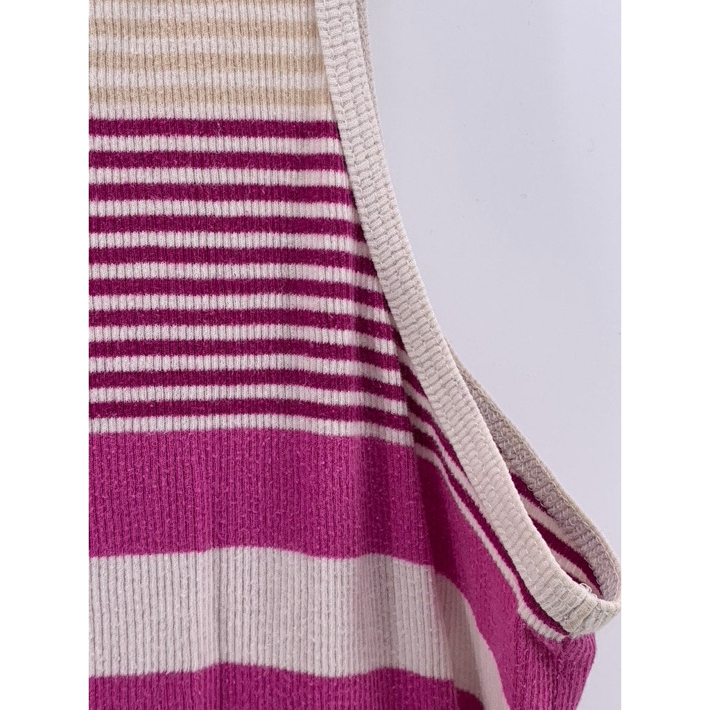 MERONA Women's Beige-Magenta Striped Ribbed Tank Top SZ XL
