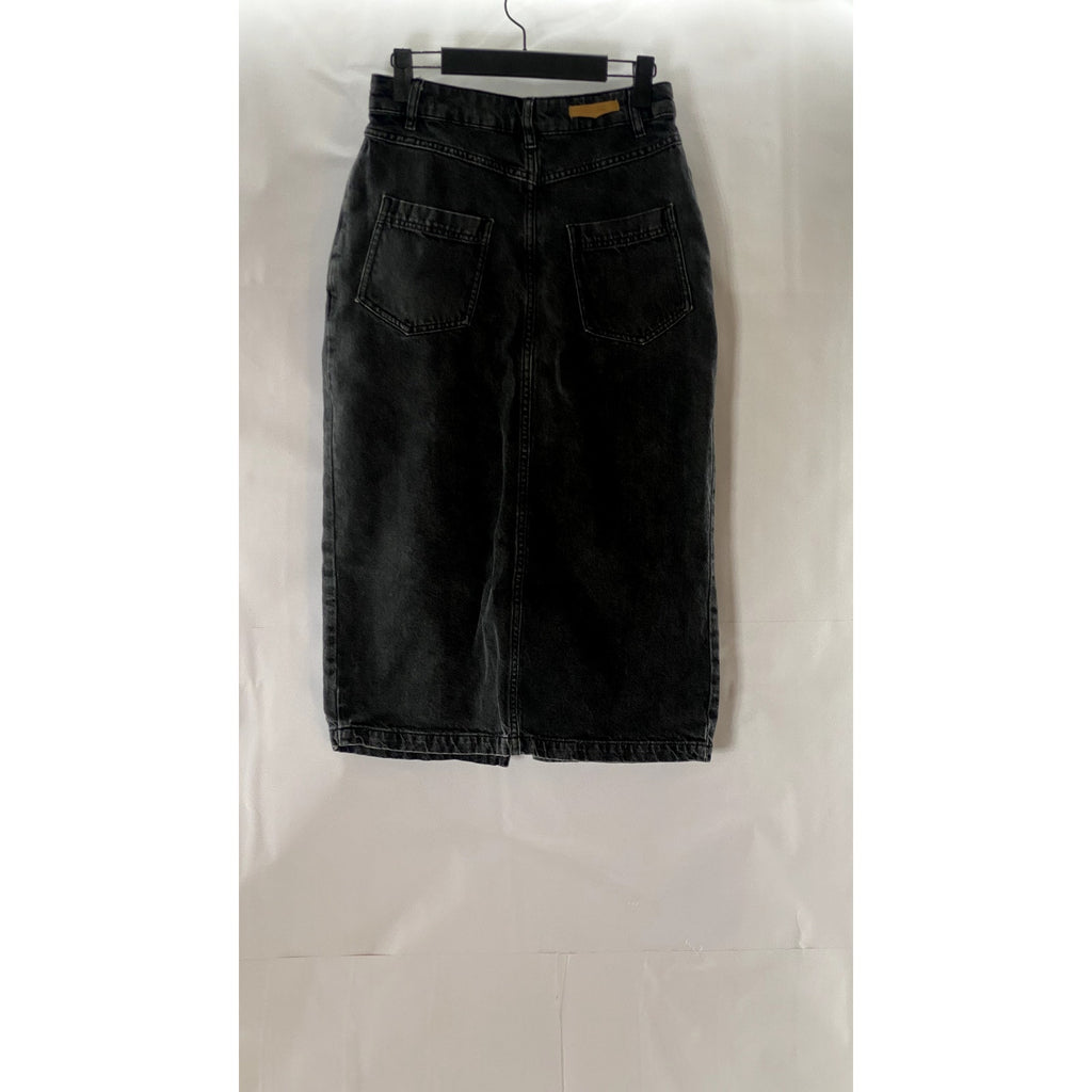 SESSUN BLUE Women's Black Denim Amadeo Split Button Front Skirt SZ 36(US4)