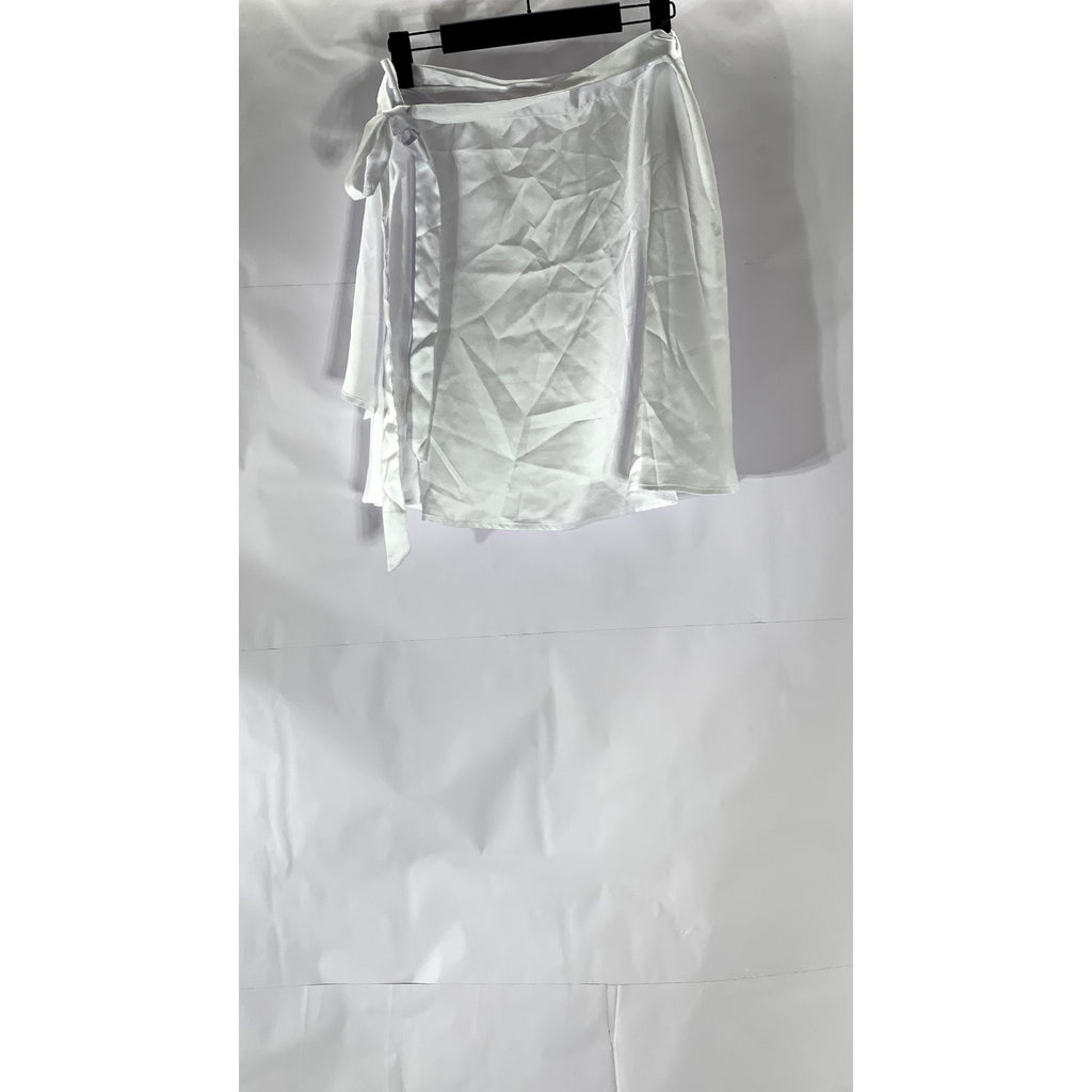 UNBRANDED Women's Bright White Satin Wrap Mini Skirt SZ M