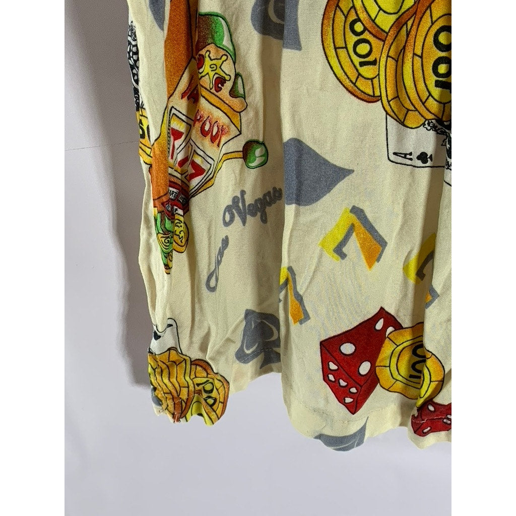 PASSION-1 Men's Vintage Yellow Casino Print Short Sleeve Button-Up Shirt SZ XL