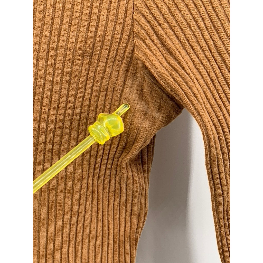 COMUNE Women's Camel Brown Crewneck Ribbed Long Sleeve Cropped Top SZ S