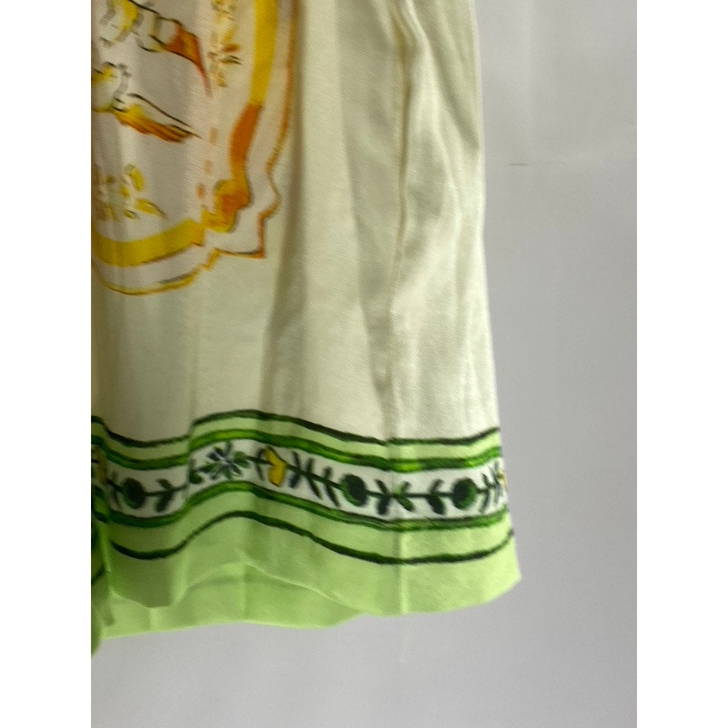 UNBRANDED Women's Green/Cream Print Drawstring Waist Pull-On Shorts SZ S