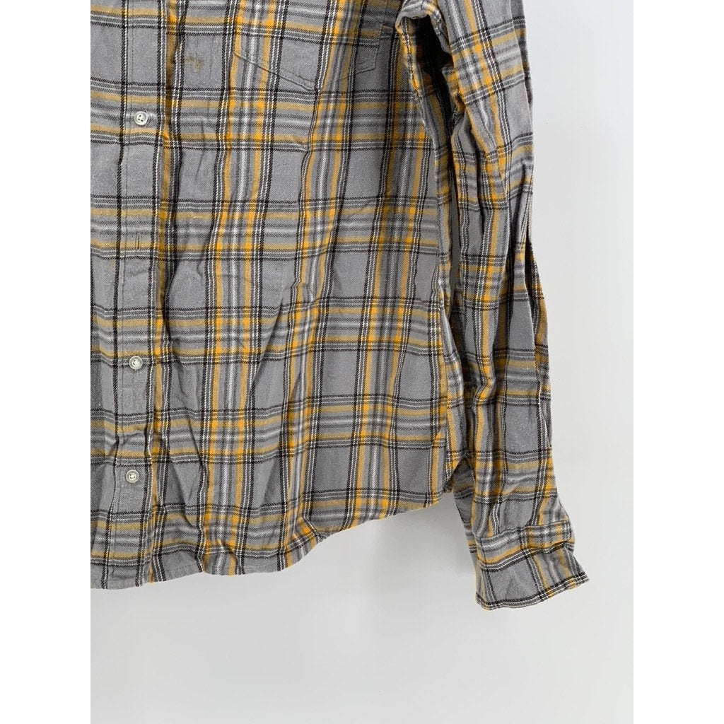 THE ORIGINAL ARIZONA Women's Gray-Yellow Plaid Button-Up Long Sleeve Shirt SZ XL