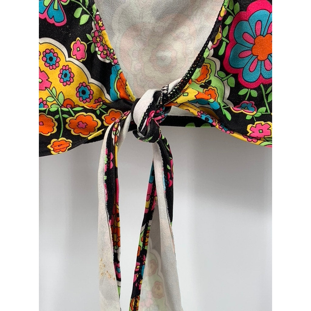 LEG AVENUE Women’s Black-Multi Paisley Retro Long Sleeve Crop Top SZ M/L
