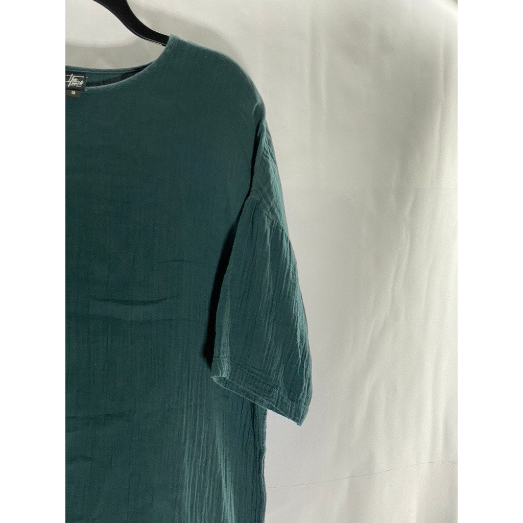 THE FROCK NYC Women's Teal Crewneck Short Sleeve Popover Midi Dress SZ S