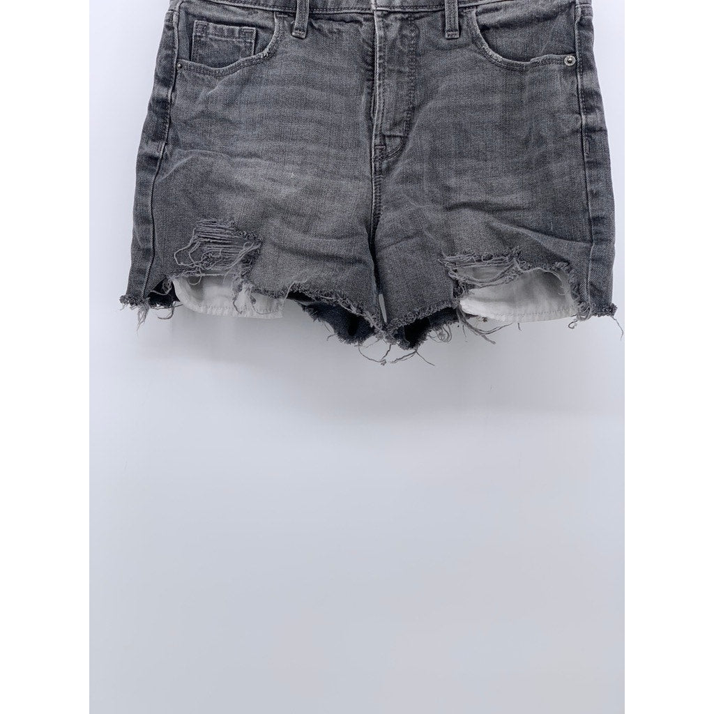 OLD NAVY Women's Washed Black Distressed High-Rise Brenda Denim Shorts SZ 2