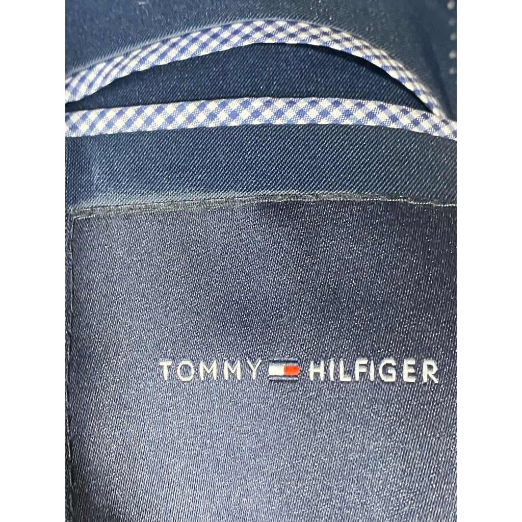 TOMMY HILFGER Men's Blue Plaid Wool-Blend Two-Button Short Blazer SZ 40S