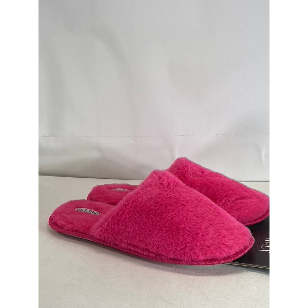 ELLEN TRACY Women's Fuchsia Faux-Fur Comfy Round-Toe Memory Foam Slipper SZ XL