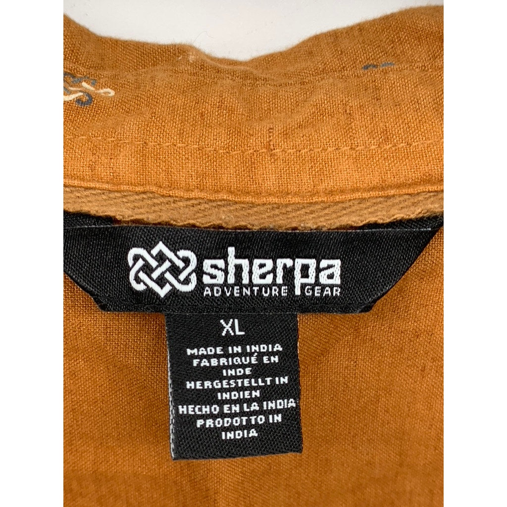 SHERPA ADVENTURE GEAR Men's Orange Printed Short Sleeve Button-Up Shirt SZ XL