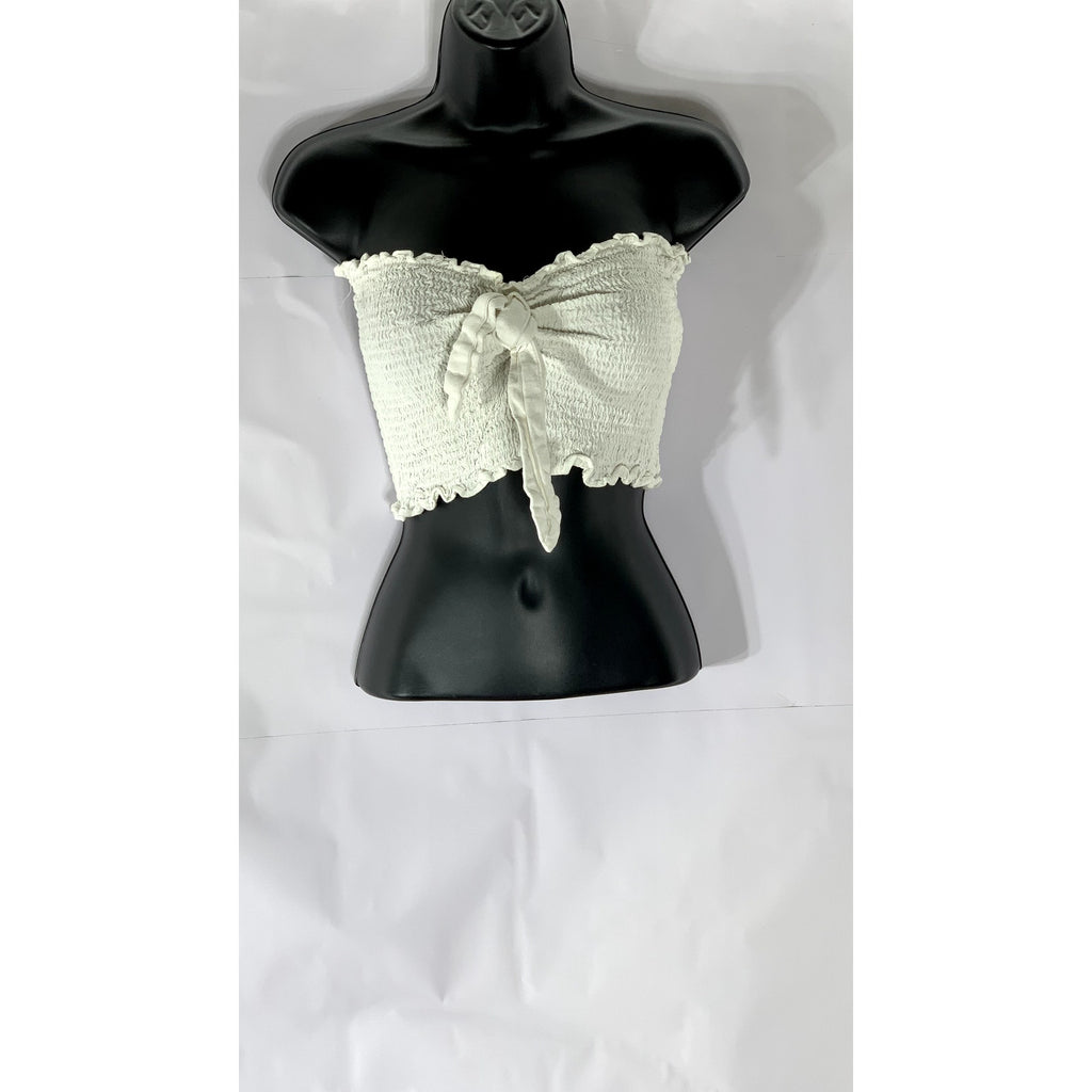 COTTON ON Women’s White Smocked Tie Knot strapless Tube Crop Top SZ M