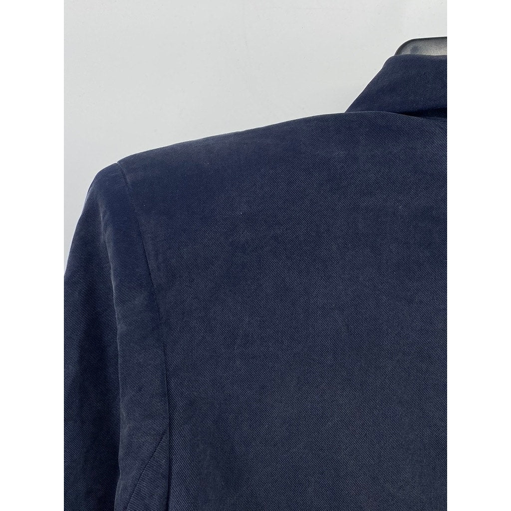 UNBRANDED Women's Washed Blue Notch Collar Three Button Blazer SZ S