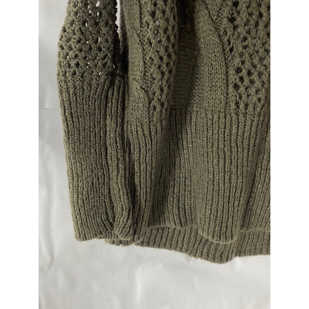 KIMCHI BLUE Women's Brown Crochet Knit V-Neck Long Sleeve Pullover Sweater SZ S