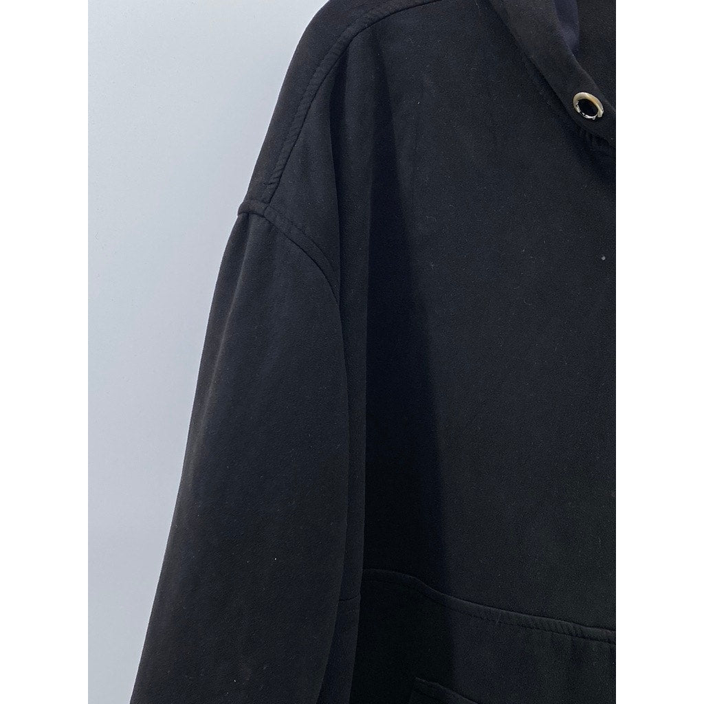 ZARA Men's Black Faux-Suede Pullover Half-Zip Long Sleeve Hooded Sweater SZ L-XL