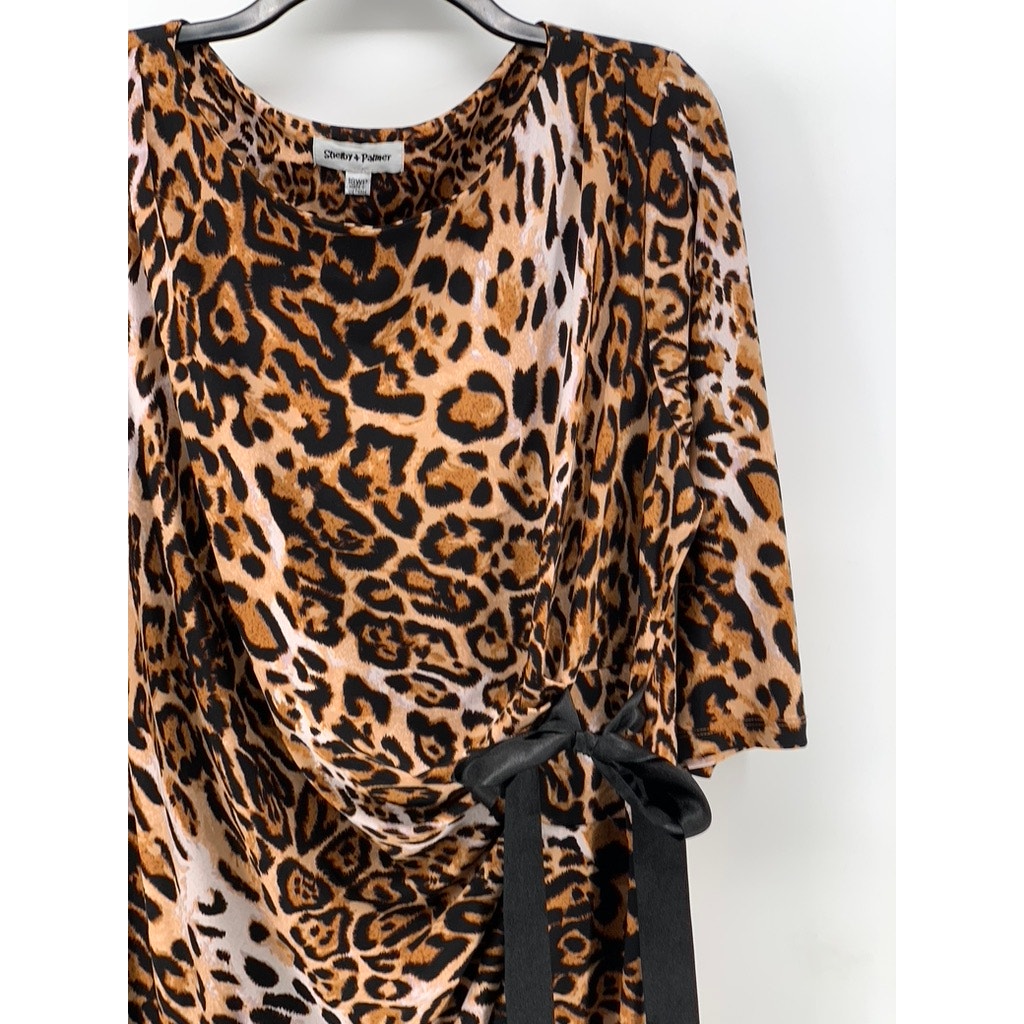 SHELBY & PALMER Women's Cheetah Print Side-Tie 3/4 Sleeve Dress SZ 18WP