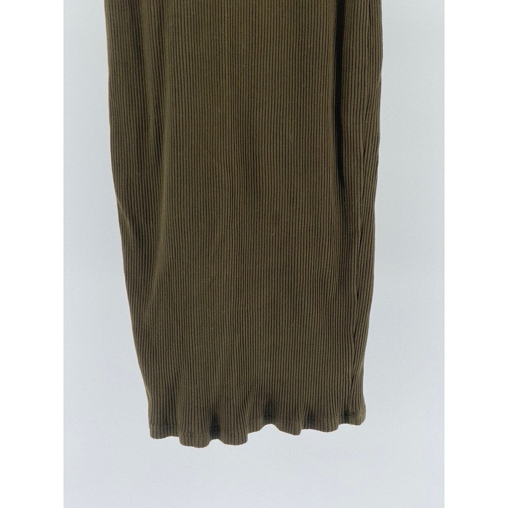 BLQ Women's Olive Green Crewneck Ribbed Sleeveless Heavyweight Maxi Dress SZ S