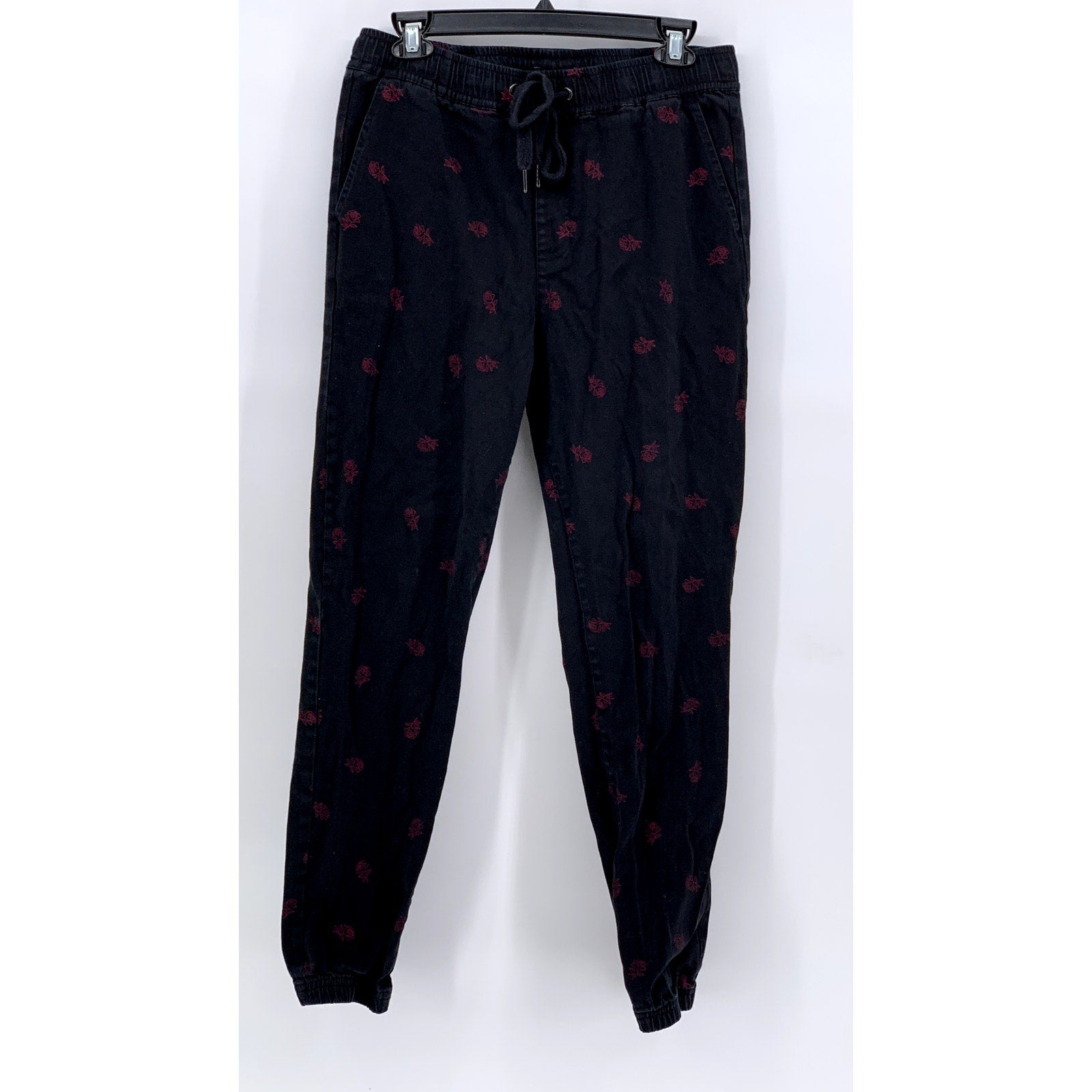 HOT TOPIC Men’s Black-Red Rose Print Jogger Pants SZ M