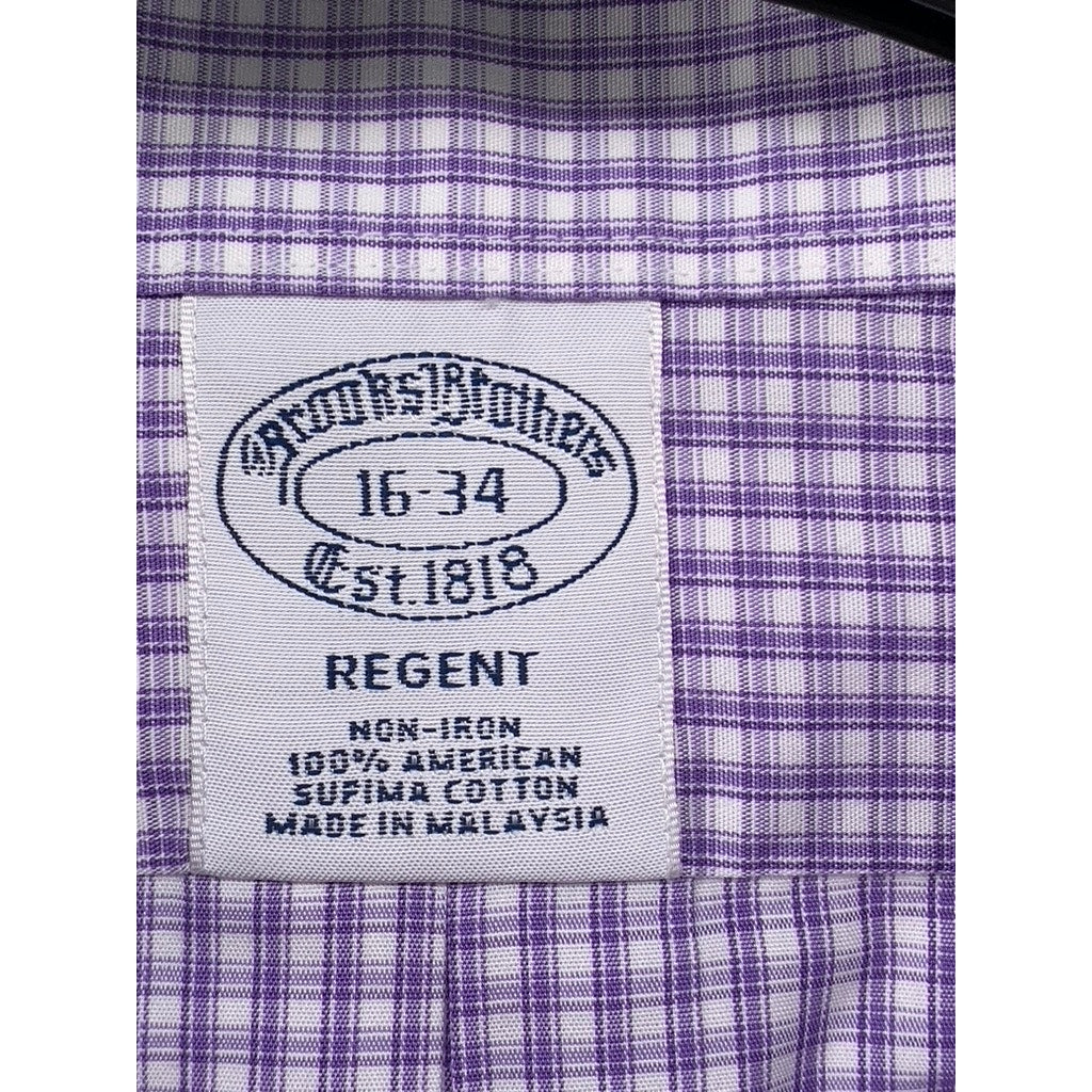 BROOKS BROTHERS Men's Purple Mini Check Button-Up Regent Shirt SZ 16/34