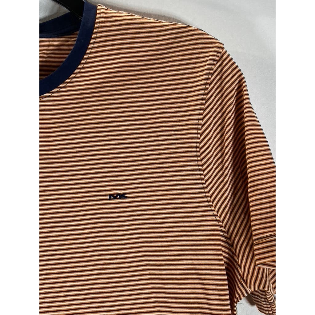 MICHAEL KORS Men's Orange/Navy Mini Striped Crewneck Short Sleeve T-Shirt SZ S