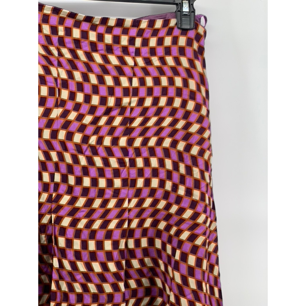 DAIGE Women’s Purple-Beige Square Print A-Line Midi Dress SZ S