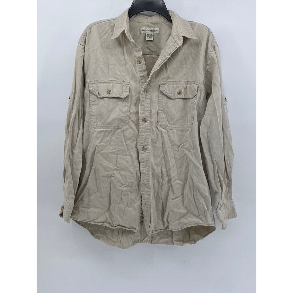 BANANA REPUBLIC Vintage Mens Long Sleeve Beige Button Up SZ (M)
