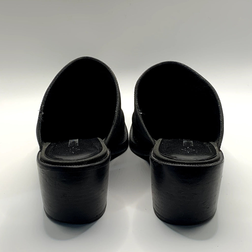 NODALETO Women's Black Shimmer Bulla Square-Toe Block-Heel Mules SZ 7