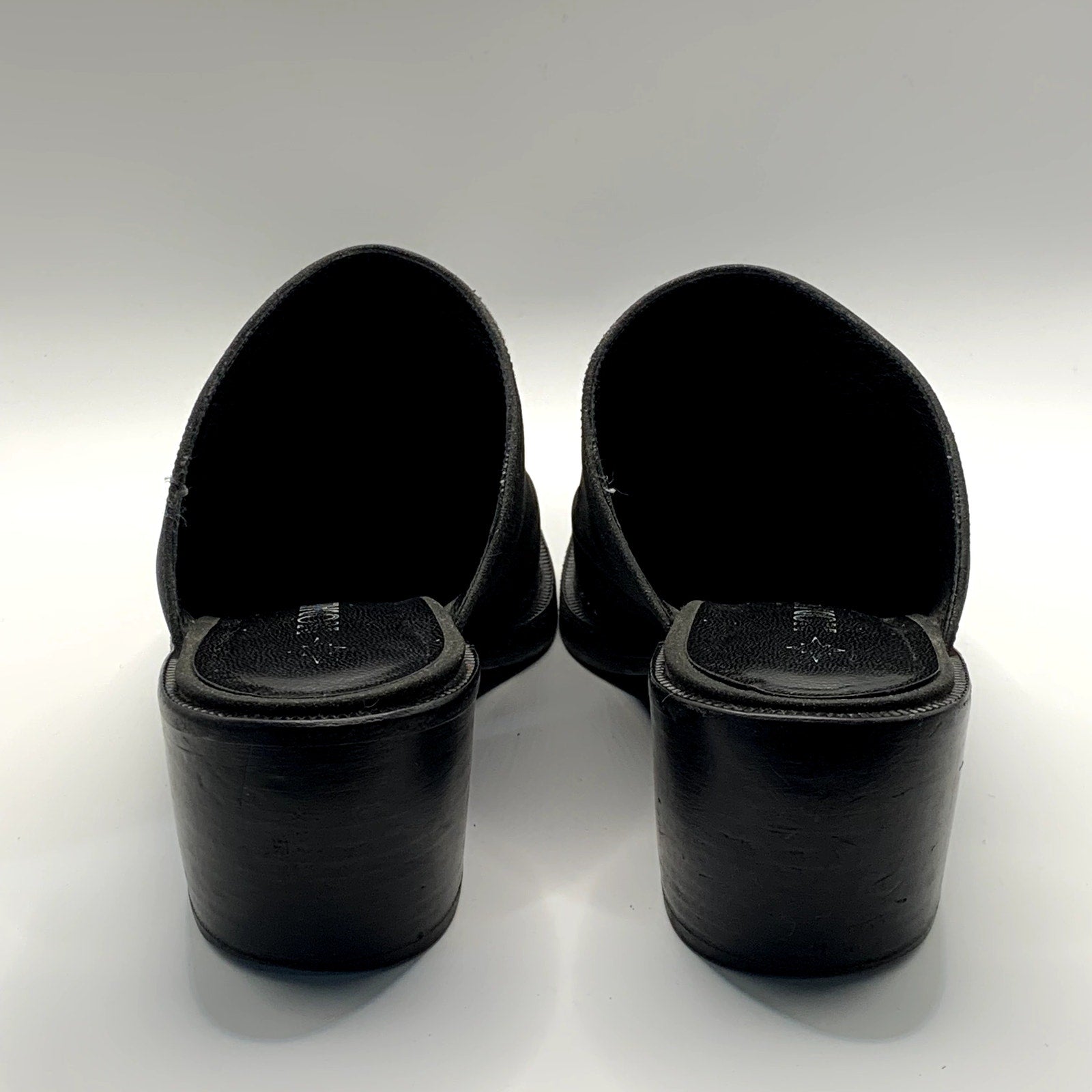 NODALETO Women's Black Shimmer Bulla Square-Toe Block-Heel Mules SZ 7