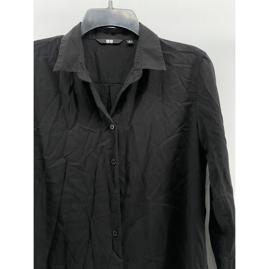 UNIQLO Women's Black Solid Button-Up Regular-Fit Long Sleeve Top SZ S