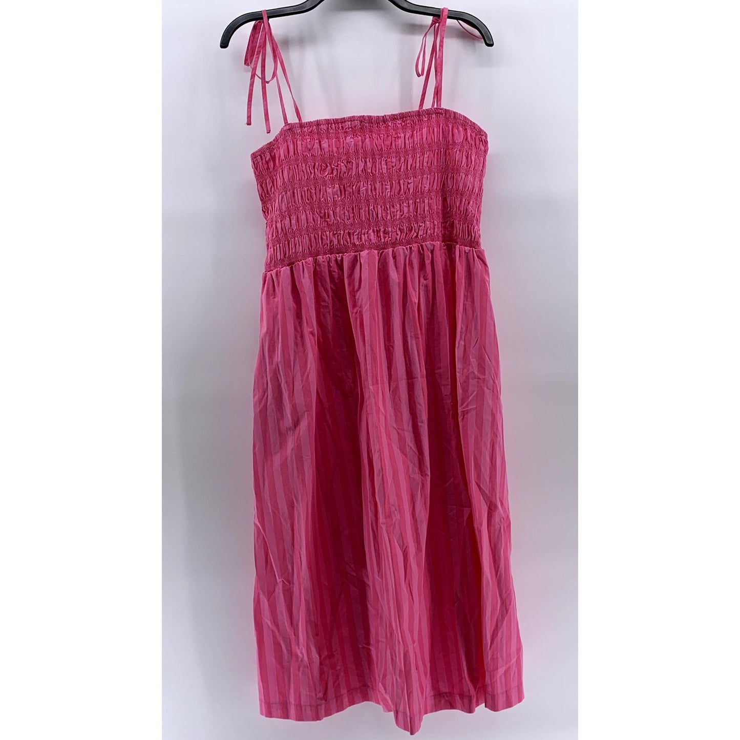 A NEW DAY Women's Pink Wide Stripe Smocked A-Line Tie-Strap Midi Dress SZ L