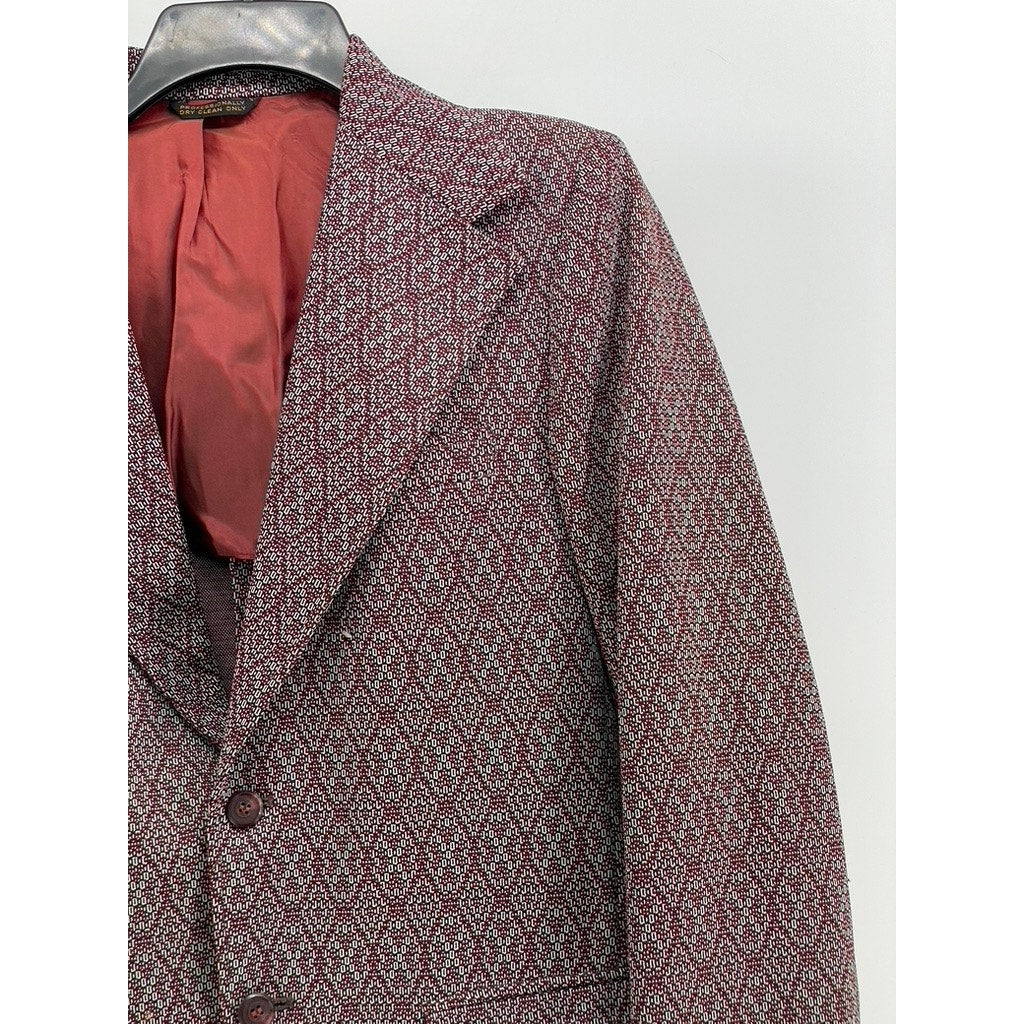 LEE WALD Men's Vintage Burgundy Printed Two-Button Blazer SZ S