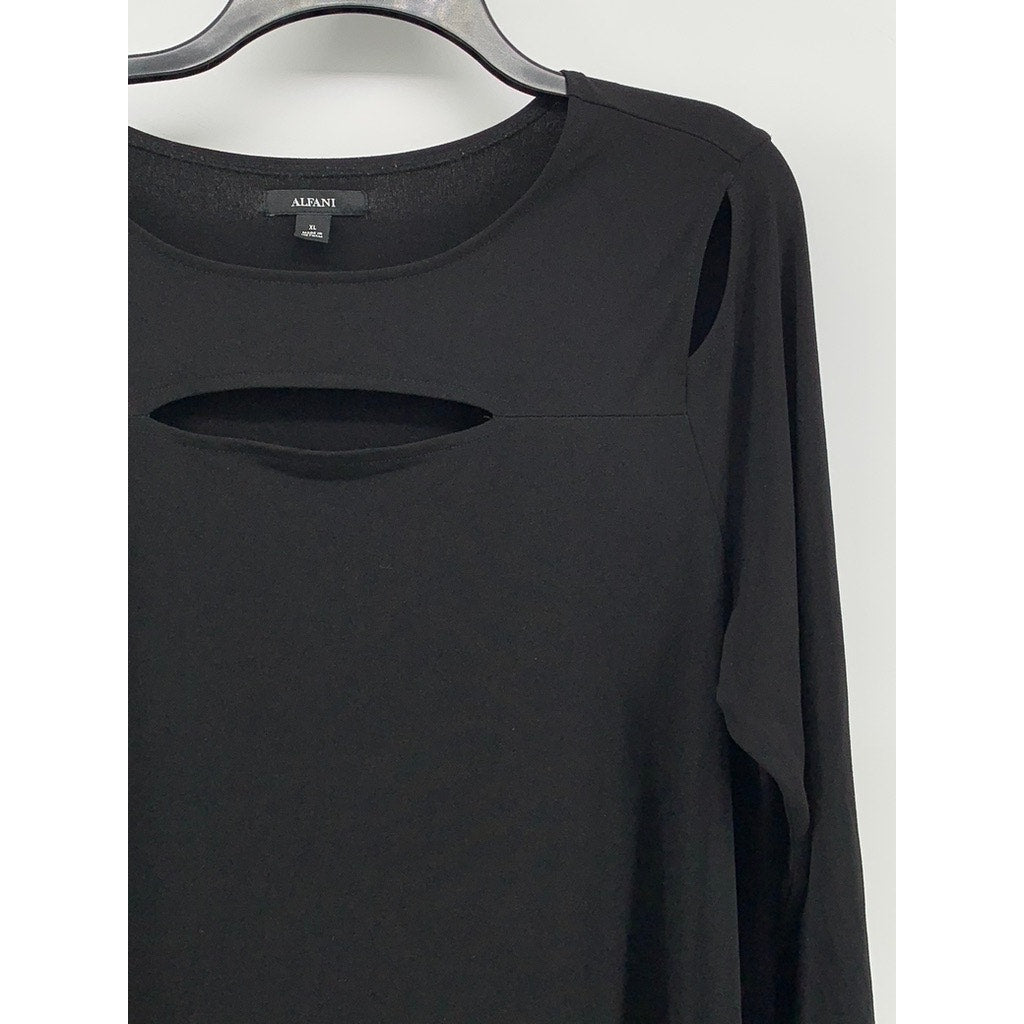 ALFANI Women's Black Cutout Long Sleeve Top SZ XL