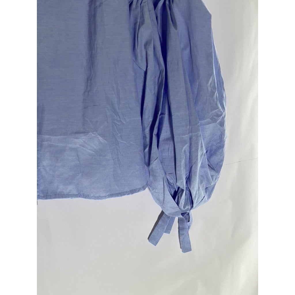 STELEN Women's Light Blue V-Neck Button-Up Balloon Tie Sleeve Top SZ S