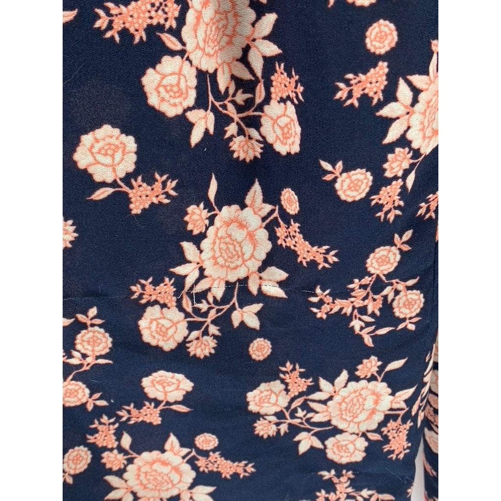 BEBOP Women's Navy-Pink Floral V-Neck Short Sleeve Cutout Maxi Summer Dress SZ M