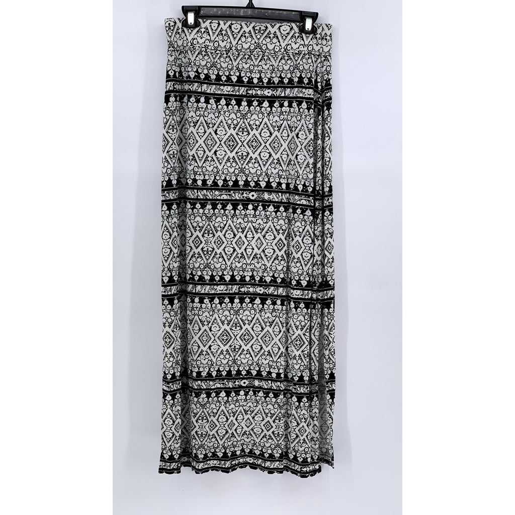 A.N.A A NEW APPROACH Women’s Black-White Geo Print Side-Slit Maxi Skirt SZ M