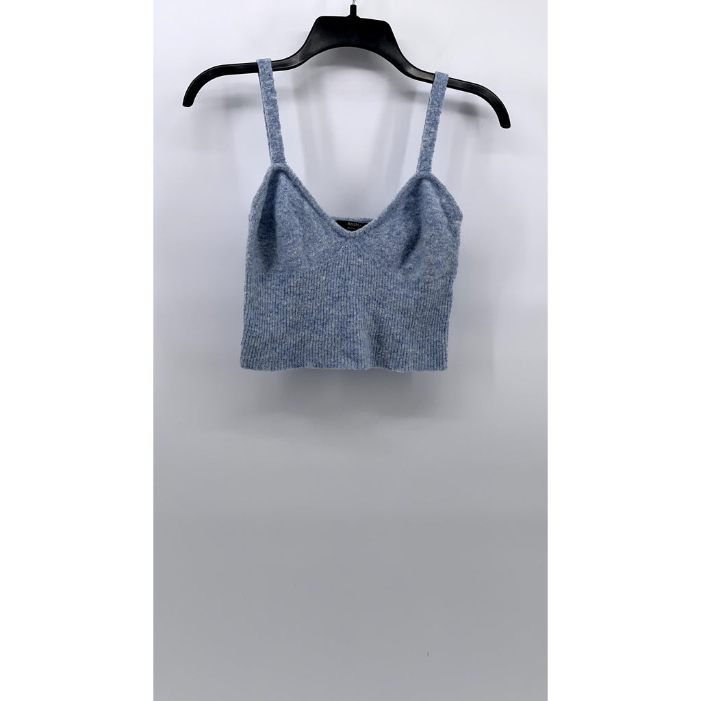 BERSHKA Women's Heather Blue Sweetheart Soft Knit Sleeveless Crop Top SZ L