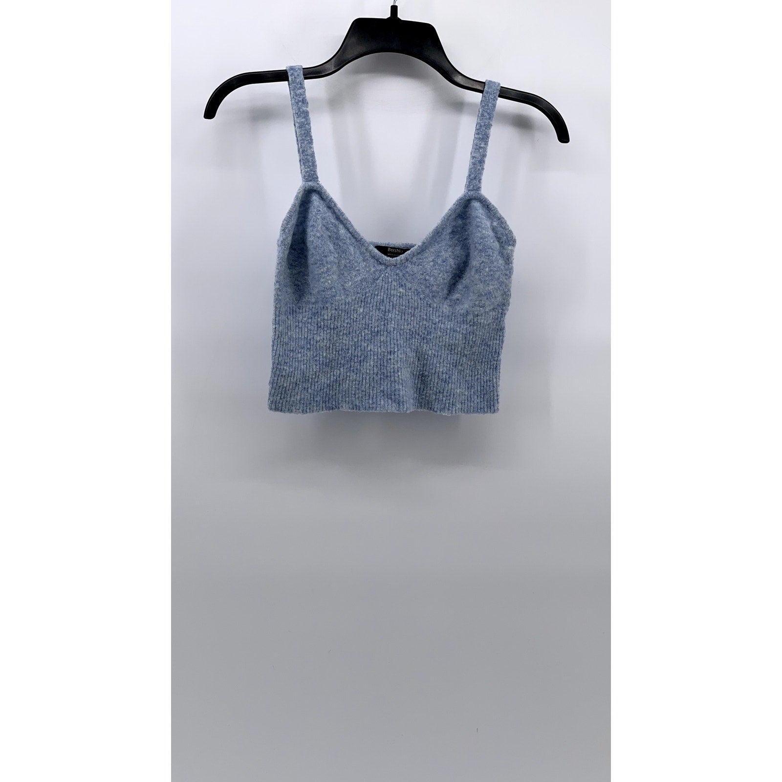 BERSHKA Women's Heather Blue Sweetheart Soft Knit Sleeveless Crop Top SZ L