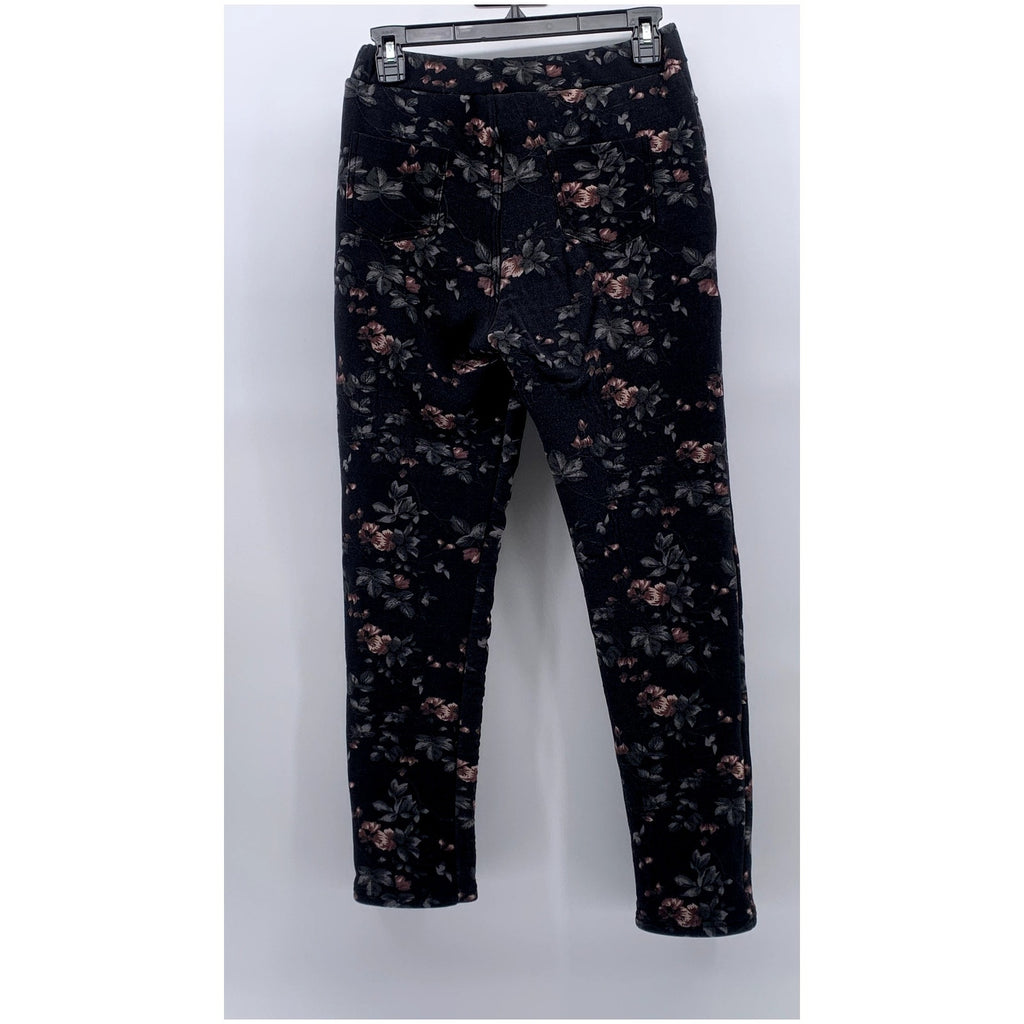 FASHION Women's Black Floral Print Pull-On Casual Pants SZ S