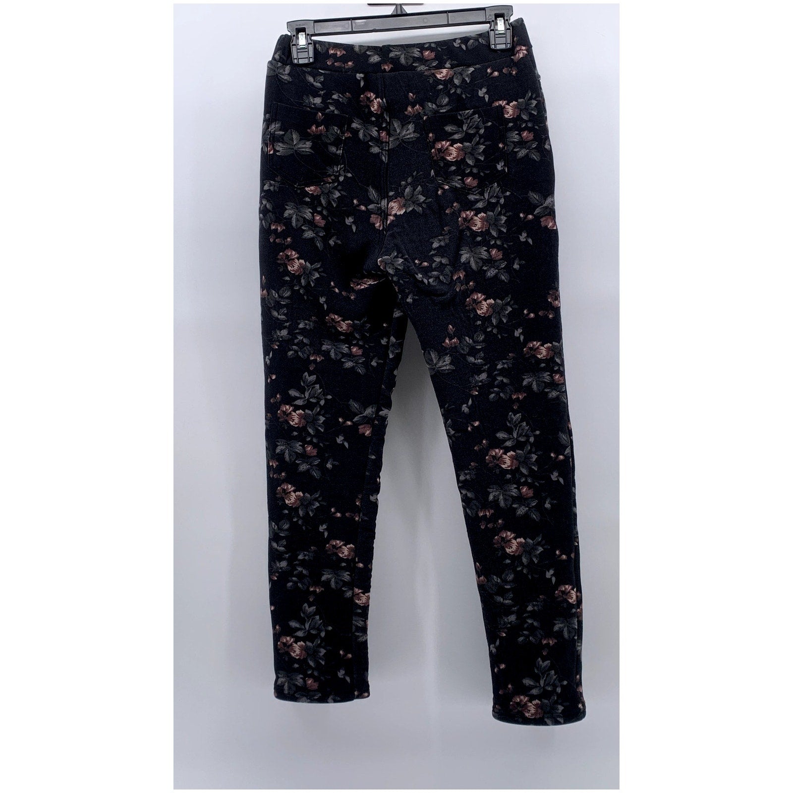 FASHION Women's Black Floral Print Pull-On Casual Pants SZ S