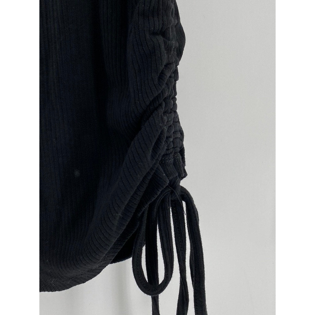 TALENT Women's Black Ribbed Side-Ruched Short Sleeve Top SZ 1XL