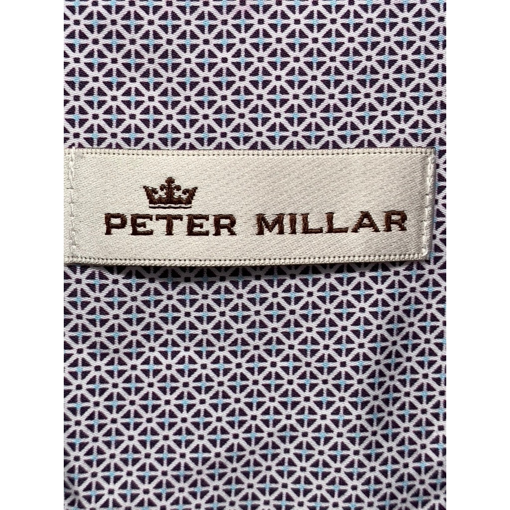 PETER MILLAR Men's White-Burgundy Printed Button-Up Long Sleeve Shirt SZ XL