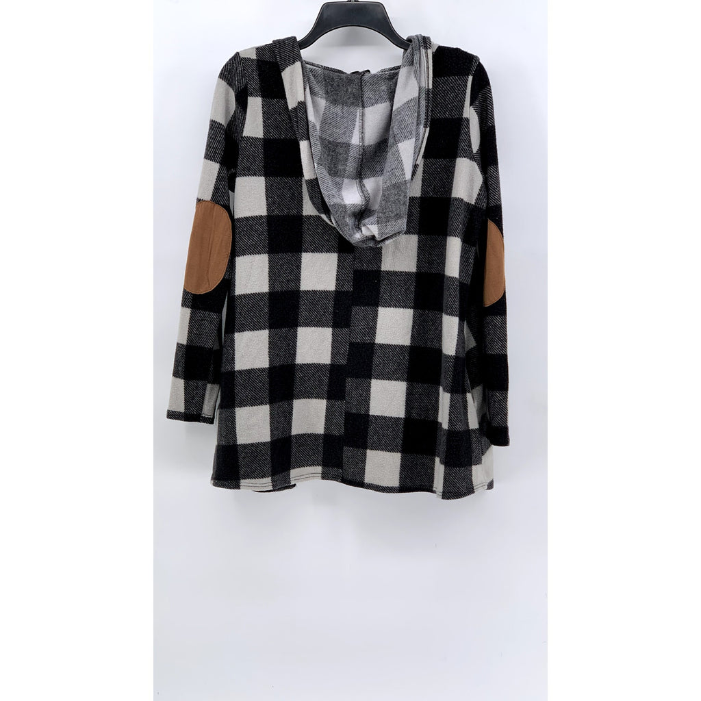 WHITE BIRCH Women's Black-White Buffalo Check Hooded Cardigan SZ S