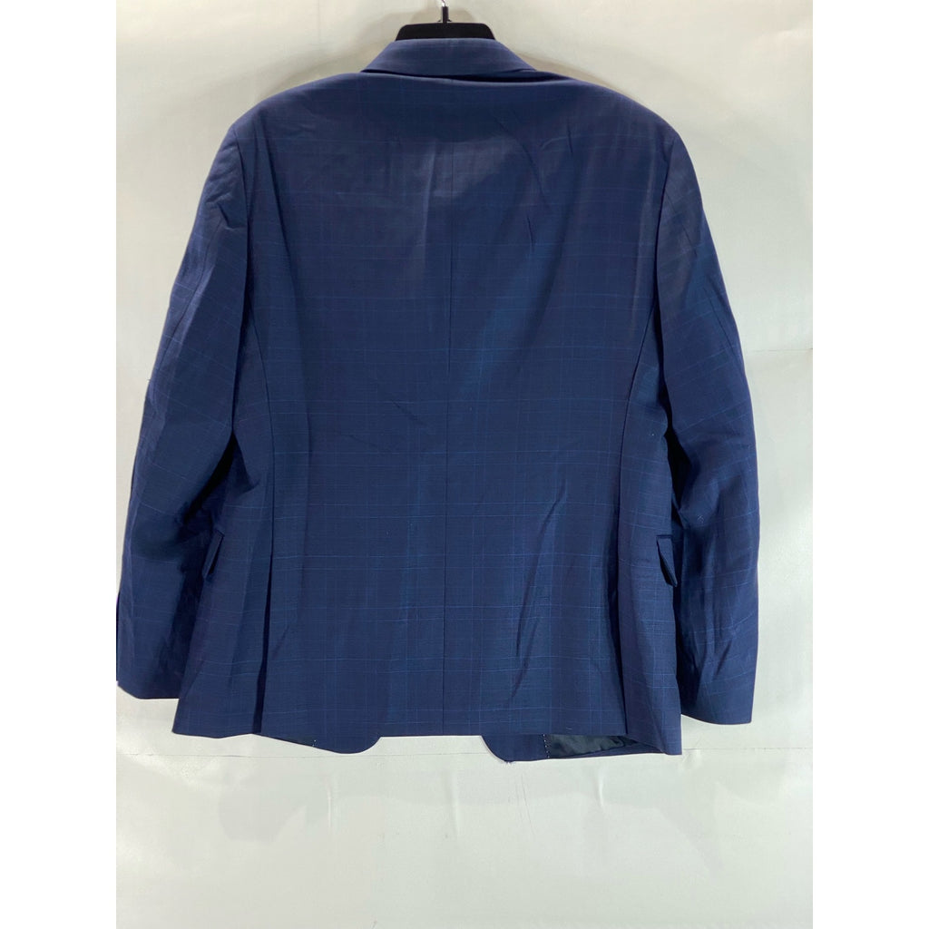 TOMMY HILFGER Men's Blue Plaid Wool-Blend Two-Button Short Blazer SZ 40S